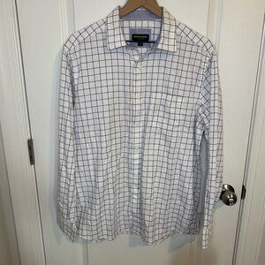 Johnston & Murphy‎ Mens Large White Purple Blue Button Up Long Sleeve Shirt